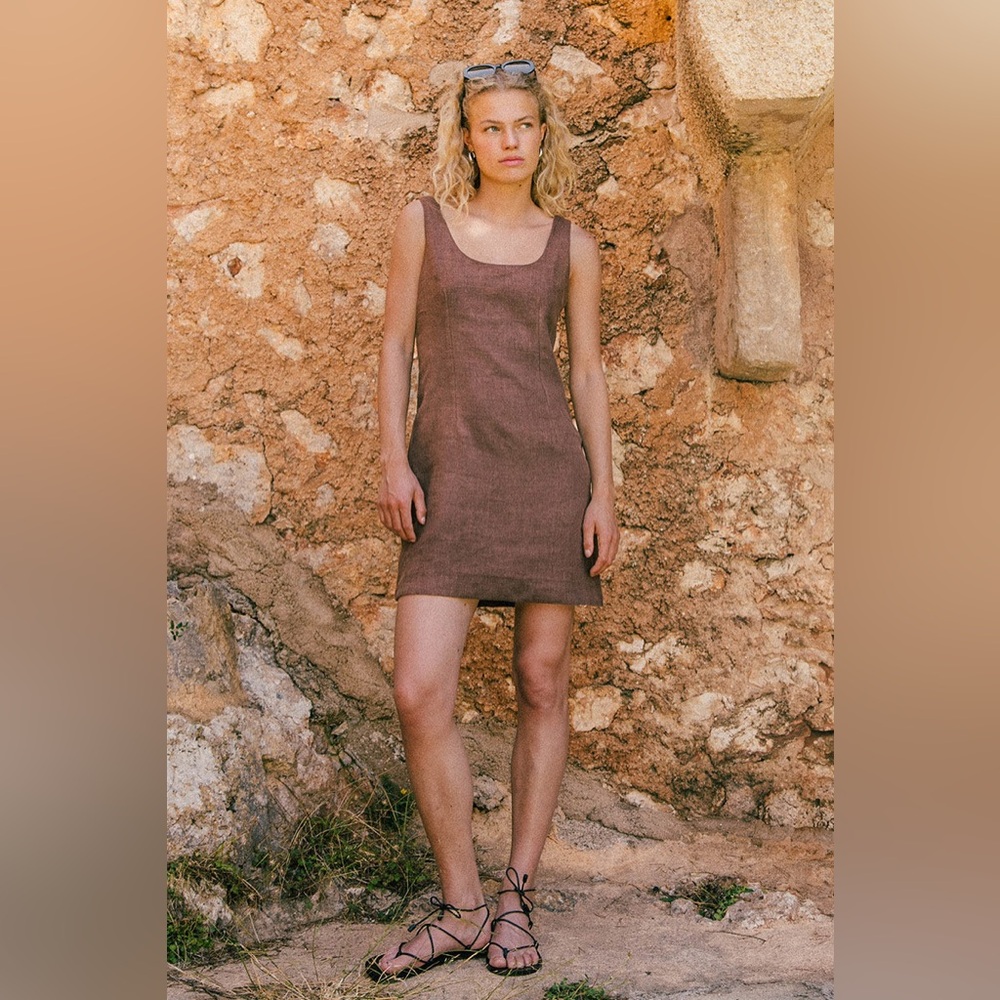 NWOT Rove Designs Mallorca Dress in coffee linen size small